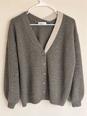 Neuflora Small V Neck Button Brown/Cream Cardigan